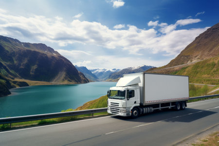 White cargo truck on a beautiful road. AI generativeの素材