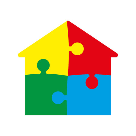 House silhouette from pieces of puzzle. Vector illustration isolated on white backgroundのイラスト素材