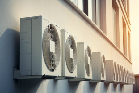 Air conditioner on a wall, outdoor. AI generatedの素材