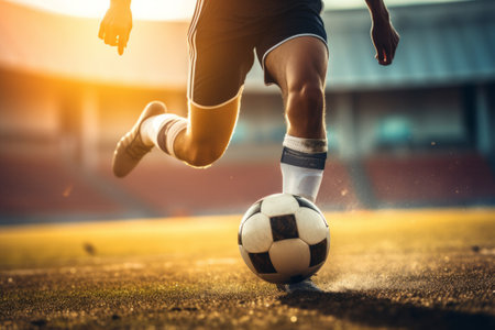 Unrecognizable soccer player hit the ball. AI generatedの素材