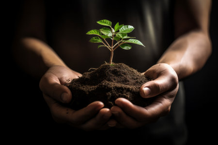 Small tree in hands. AI generativeの素材