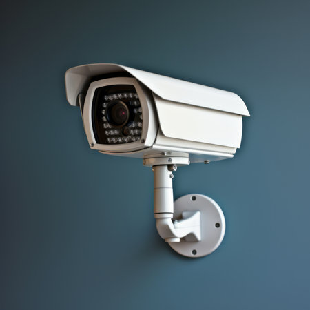 CCTV camera isolated on a gray background. AI generativeの素材