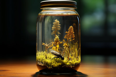Small beautiful green world in a glass jar. AI generativeの素材