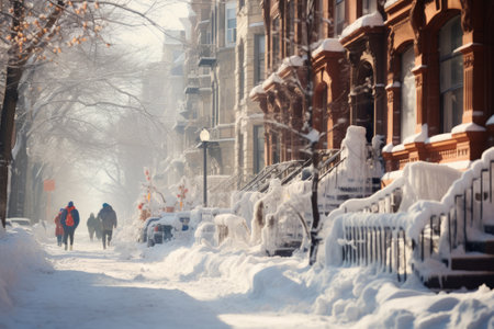 Snowy winter city street. AI generativeの素材