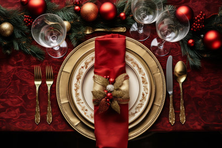 Festive dinner - table served for the Christmas celebrating. AI generativeの素材