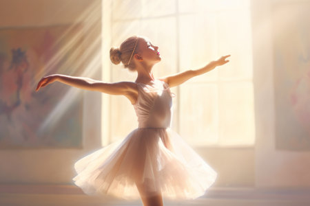 Little kid girl ballerina dance in a studio. AI generativeの素材
