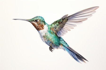 Watercolor colorful hummingbird isolated on white background. AI generativeの素材