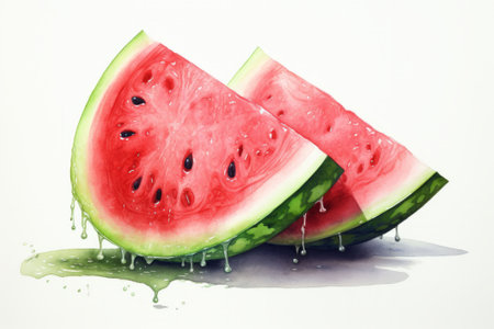 Watercolor illustration of a watermelon slice isolated on white background. AI generativeの素材