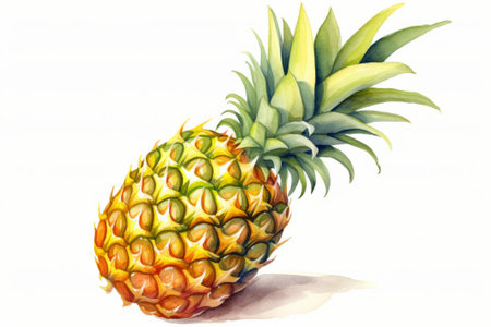 Watercolor illustration of a pineapple on a white background. AI generativeの素材