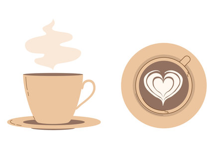 A cup of coffee - side view and view from above. Modern flat vector illustration isolated on white backgroundのイラスト素材