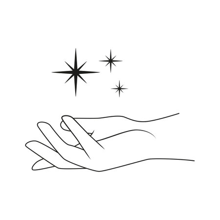 Hand and stars. Outline minimalist vector illustration isolated on white backgroundのイラスト素材