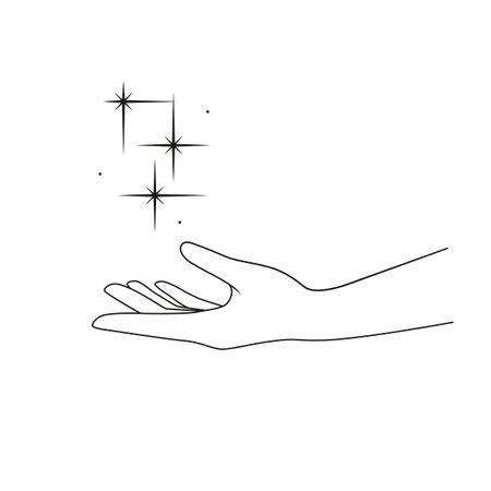 Hand and stars. Outline minimalist vector illustration isolated on white backgroundのイラスト素材