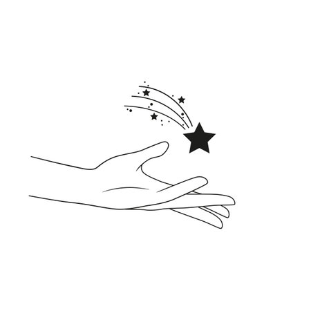 Hand and stars. Outline minimalist vector illustration isolated on white backgroundのイラスト素材
