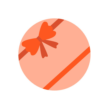 Round gift box with bow, top view. Modern flat vector illustrationのイラスト素材