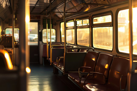 Bus interior without people in a sunny day. AI generativeの素材