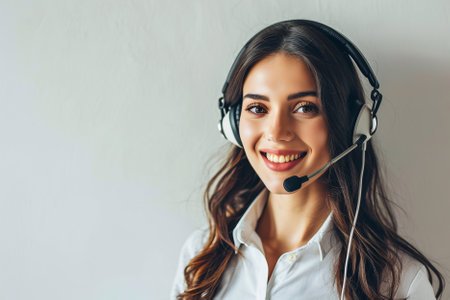 Portrait of a young female call center agent on a plain background. AI generativeの素材