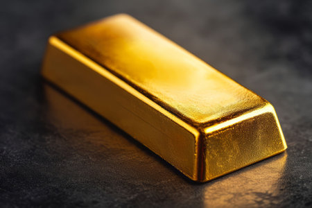 Shining perfect gold bar on dark background. AI generativeの素材