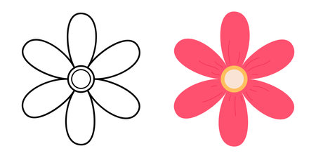 Abstract flower top view - linear and flat styles. Vector illustration isolated on white backgroundのイラスト素材