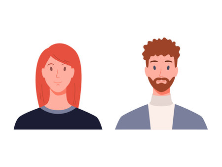 Portrait of man and woman, front view. Modern flat vector illustration isolated on white backgroundのイラスト素材