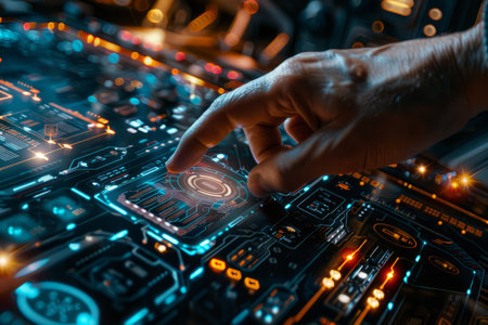 Finger Pushes Future Touch Screen Button. AI generativeの素材