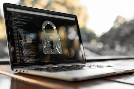 Digital security concept - padlock on a laptop screen. AI generativeの素材