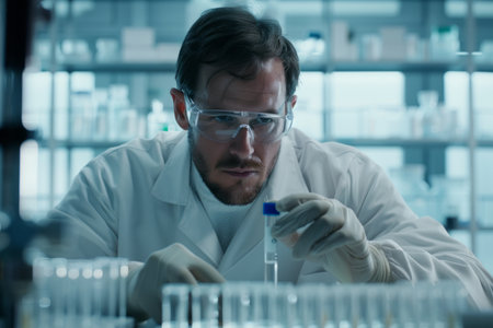 Male scientist works in a modern laboratory. AI generativeの素材