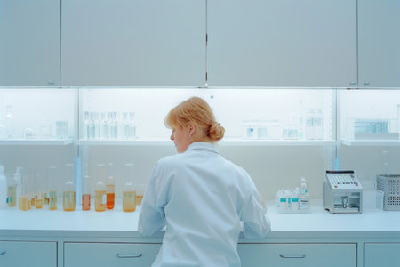Female scientist works in a modern laboratory. AI generativeの素材