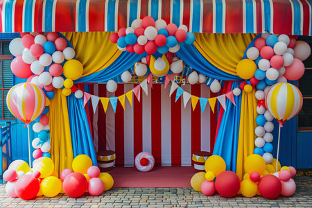 Colorful photo zone for children's party without people. AI generativeの素材
