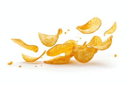 Flying potato chips on a white background. AI generativeの素材