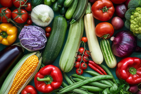 Background from fresh vegetables, top view. AI generativeの素材