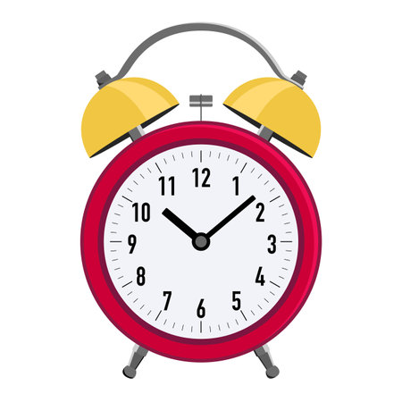 Flat red alarm clock. Vector illustration isolated on white backgroundのイラスト素材