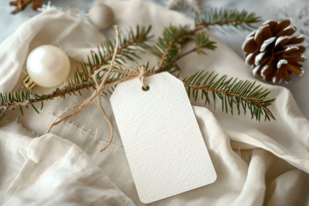 Vintage christmas tag mock up, flat lay. AI generativeの素材