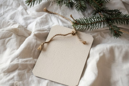 Vintage christmas tag mock up, flat lay. AI generativeの素材