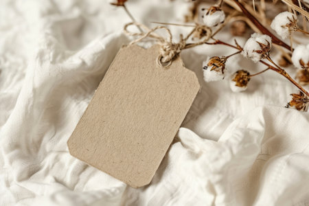 Vintage christmas tag mock up, flat lay. AI generativeの素材