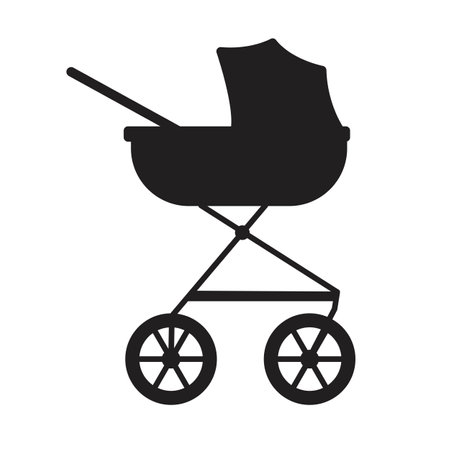 Black silhouette baby stroller. Vector illustration isolated on white backgroundのイラスト素材
