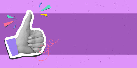 Black and white hand in a white shirt shows a thumbs up gesture, place for text. Modern photo...