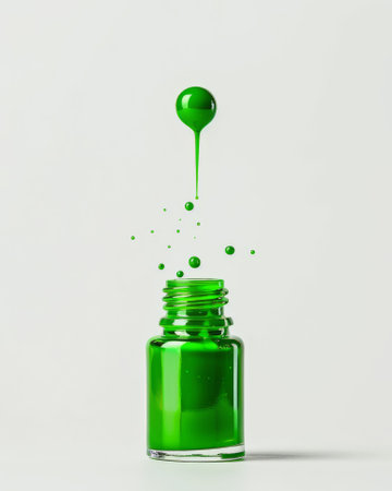 A drop of green color nail polish falls into a bottle. AI generativeの素材