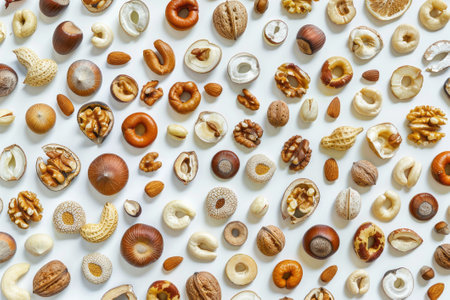 Nuts pattern on white background, top view. AI generativeの素材