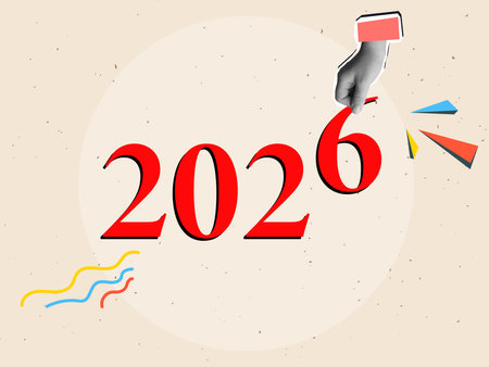Black and white hand collect the number 2026. Modern photo collage style. Vector illustration