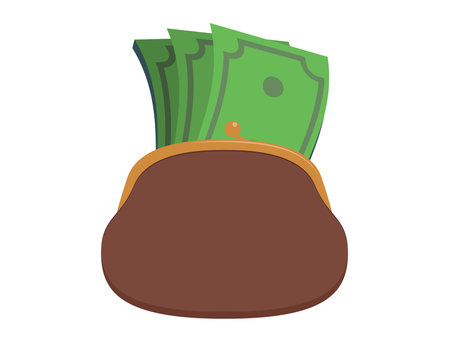 Retro wallet with green banknotes. Vector illustration isolated on white backgroundのイラスト素材