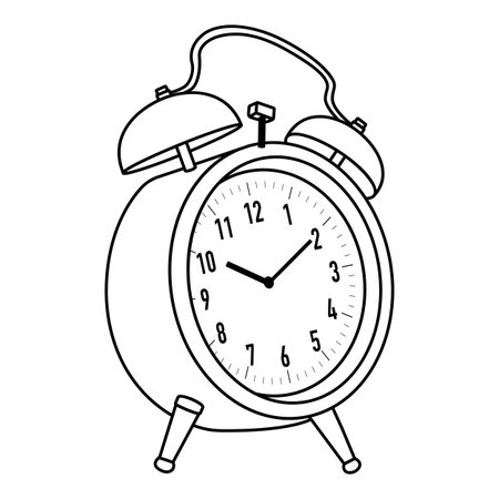 Outline alarm clock, three quarter view. . Vector illustration isolated on white backgroundのイラスト素材