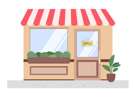 Exterior of a shop or coffee shop. Local small business. Flat Vector illustration isolated on white backgroundのイラスト素材