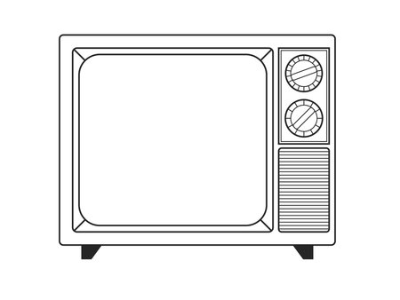 Retro TV, front view. Vintage electronics. Outline Vector illustration isolated on white backgroundのイラスト素材