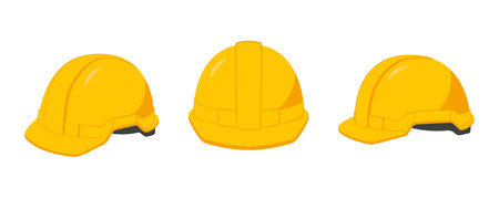 Yellow hardhat, different angles. Flat vector illustration isolated on white backgroundのイラスト素材