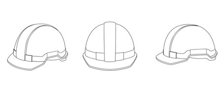 Construction helmet, different angles. Outline vector illustration isolated on white backgroundのイラスト素材