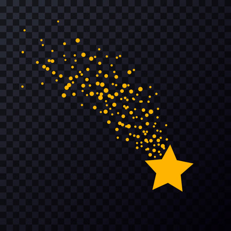 A falling five-pointed yellow star with a glittering trail. Vector illustration isolated on a transparent backgroundのイラスト素材