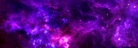 A colorful fantasy space nebula with gas clouds and a cluster of stars for the background