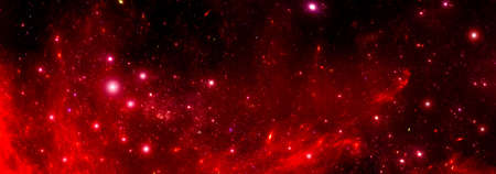 Cosmic background with a bright nebula and a cluster of starsの写真素材