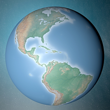 Earth standing on clean space  North and South Americaの写真素材