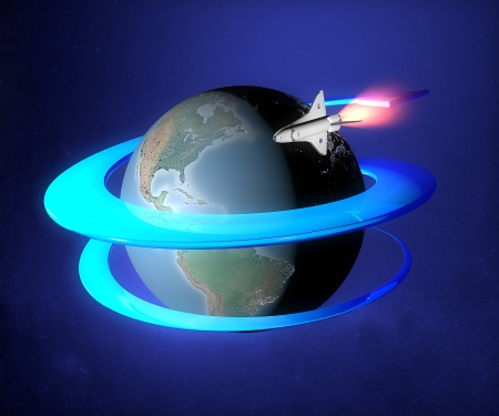 World earth globe sun space orbit spacecraftの写真素材